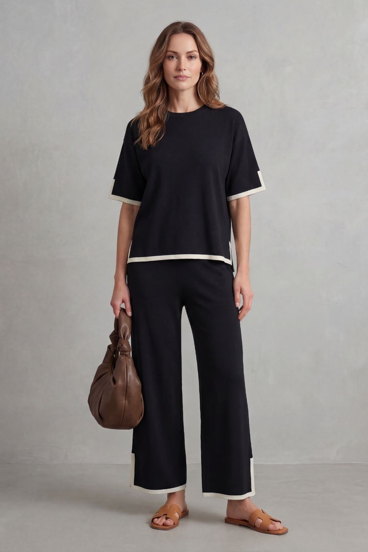 Lana contrast trim knit set with wide leg trousers – image 6