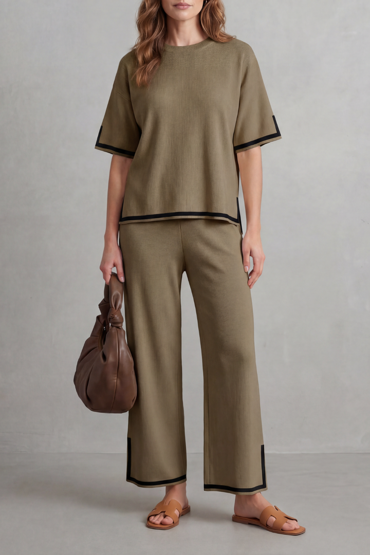 Lana contrast trim knit set with wide leg trousers – image 7
