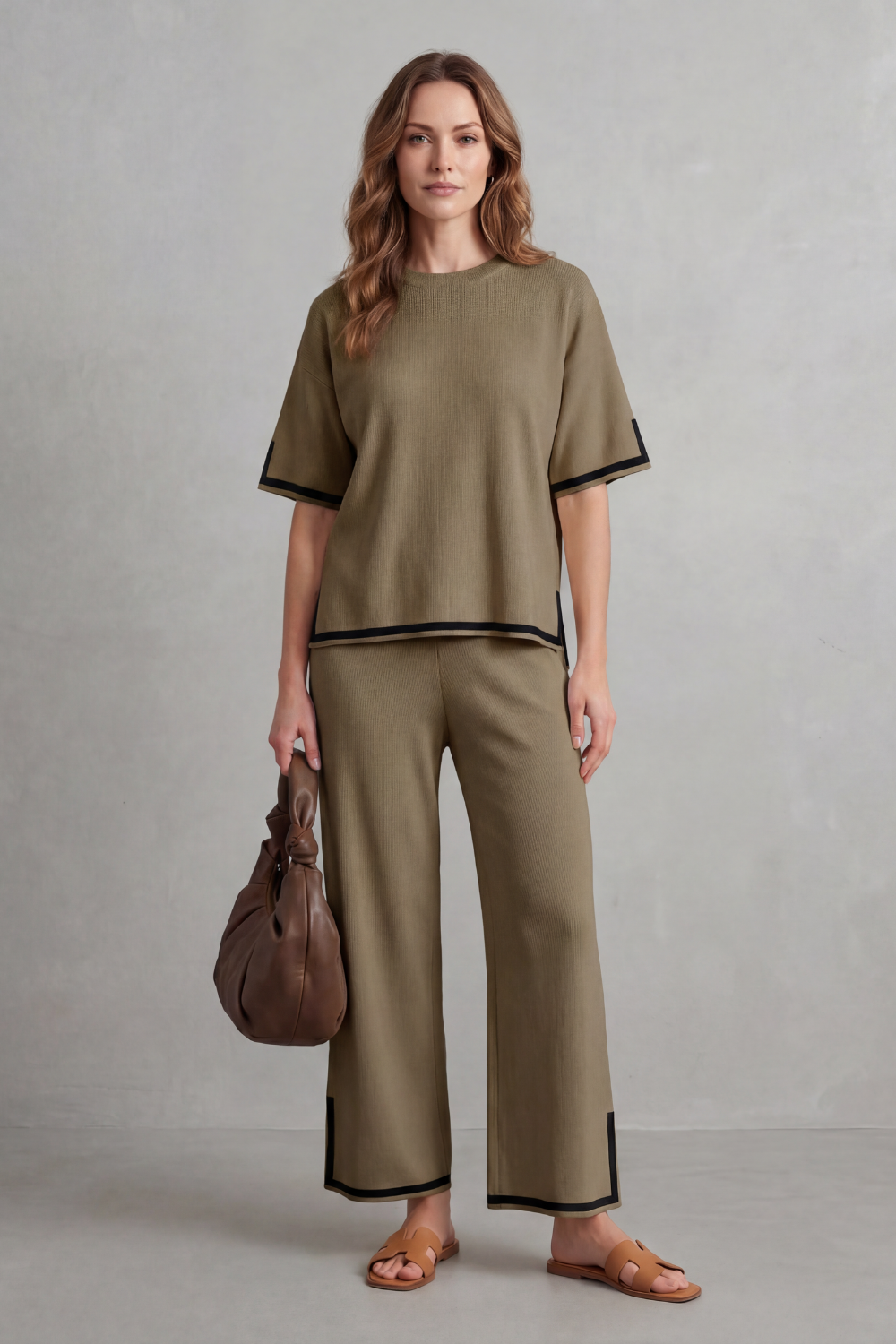 Lana contrast trim knit set with wide leg trousers – image 8