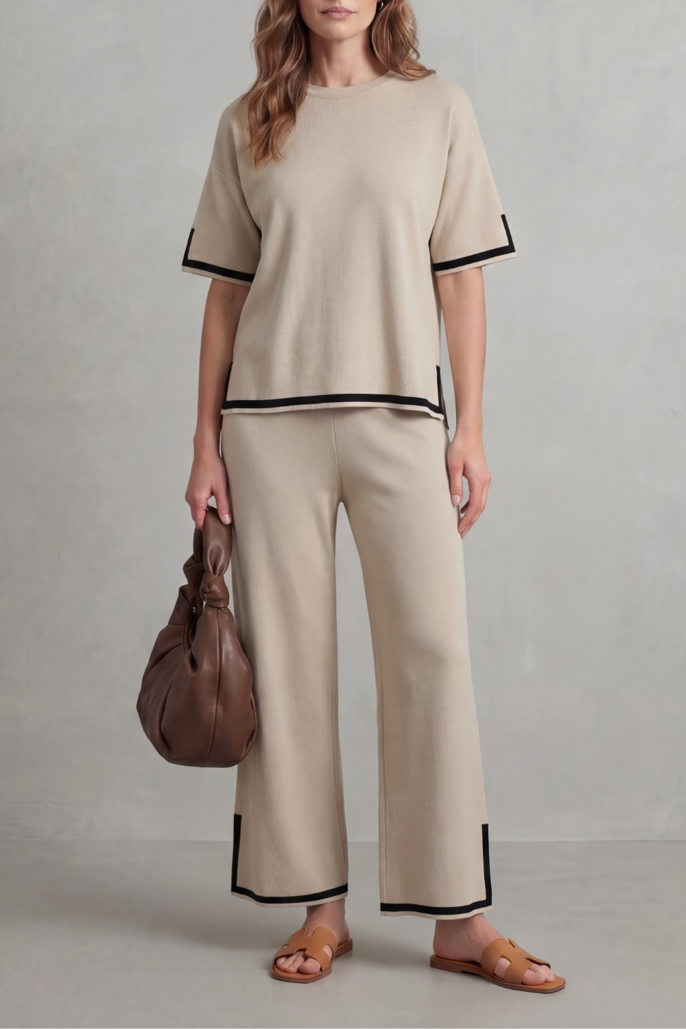 Lana contrast trim knit set with wide leg trousers – image 9