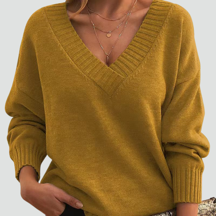 Ada classic V neck jumper in red