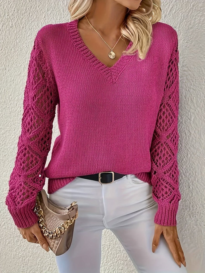 Mirjam V neck knit jumper with open knit sleeves – image 9