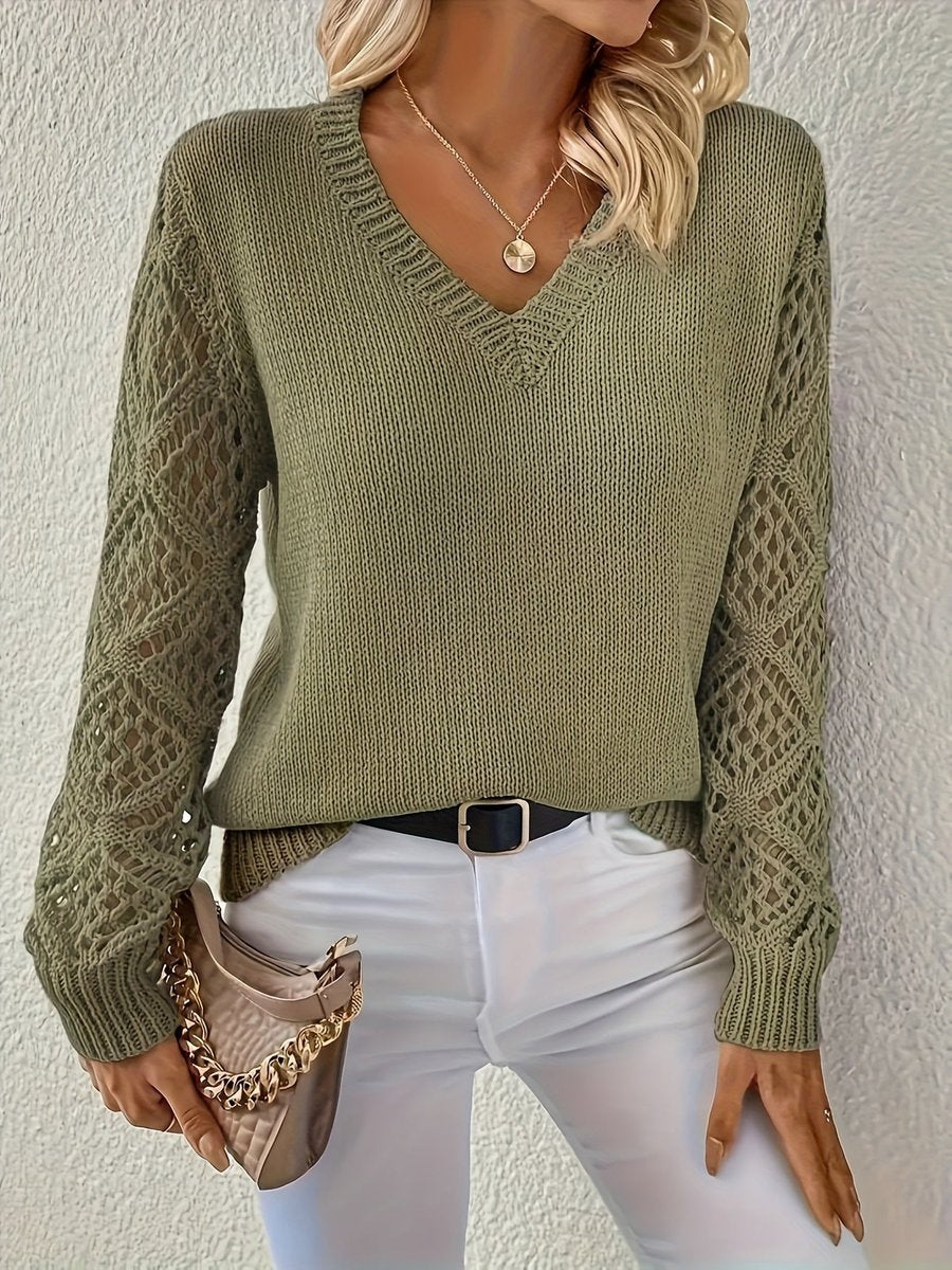 Mirjam V neck knit jumper with open knit sleeves