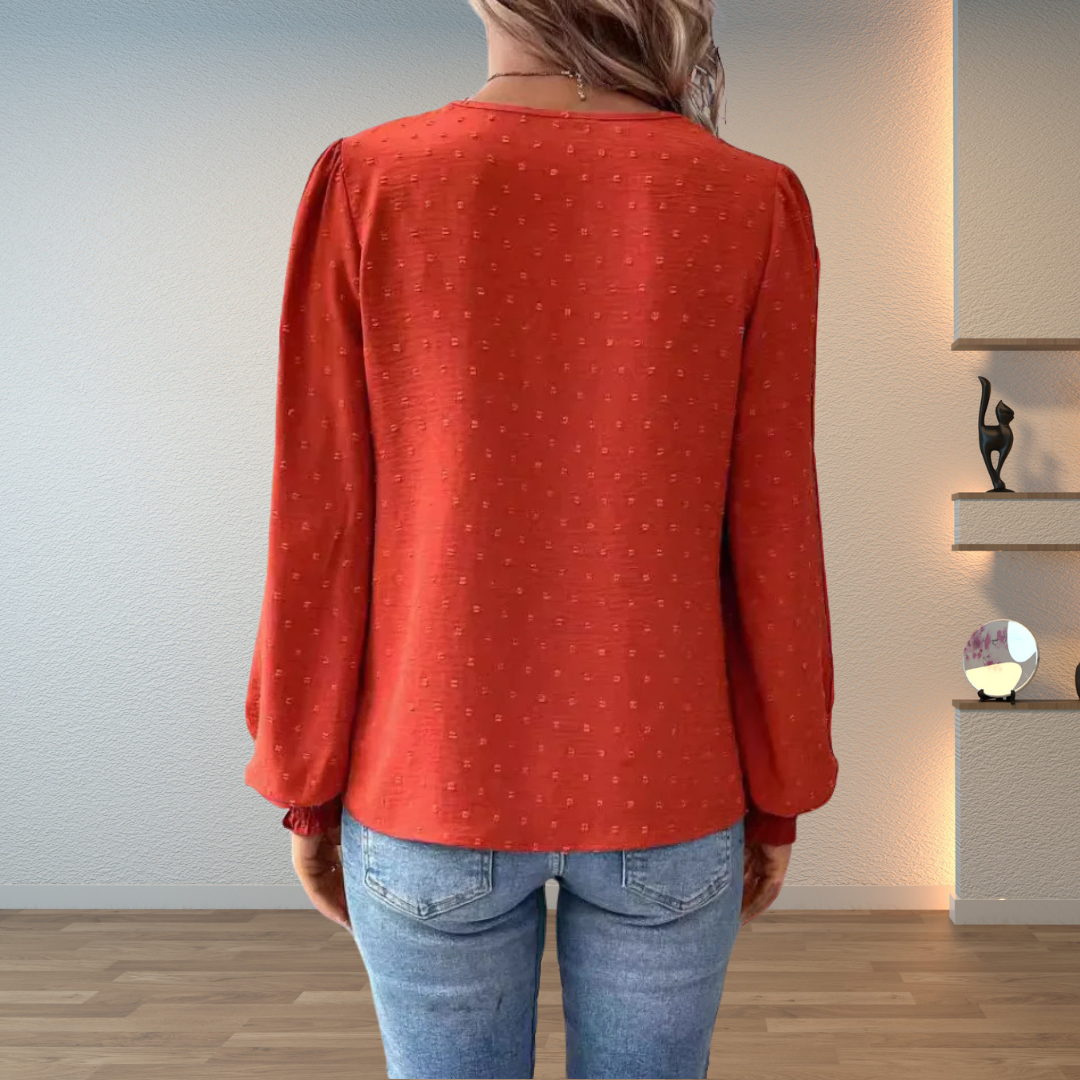 Edda lace blouse with V neck and puff sleeves – image 2