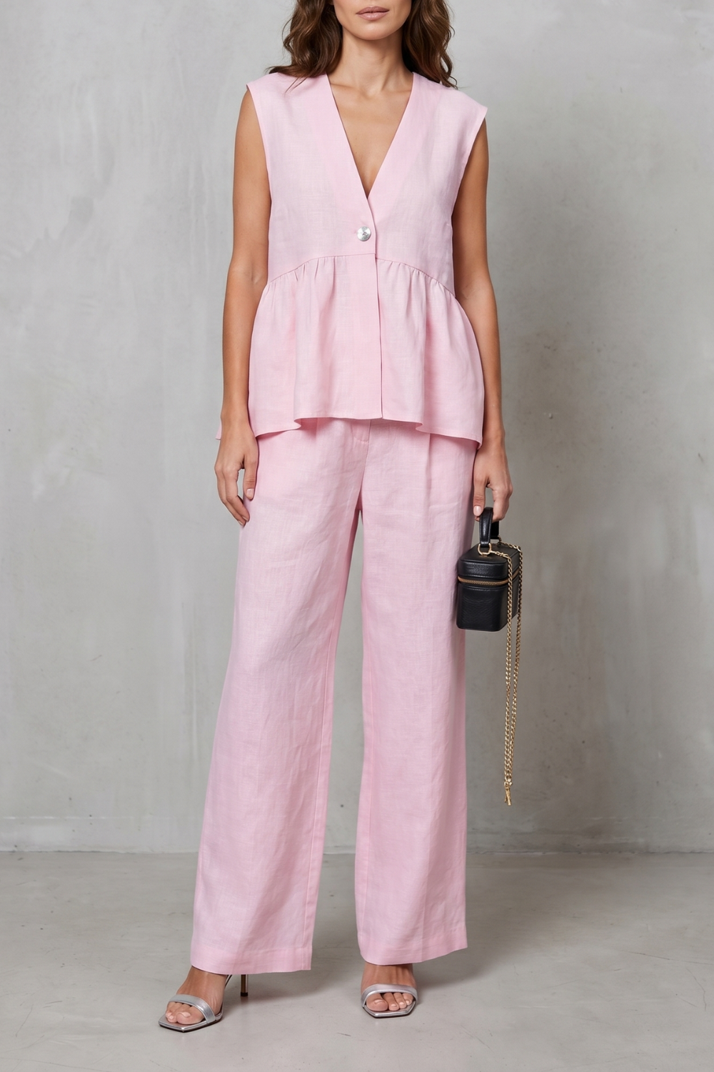Nina v neck peplum top and wide leg trouser set