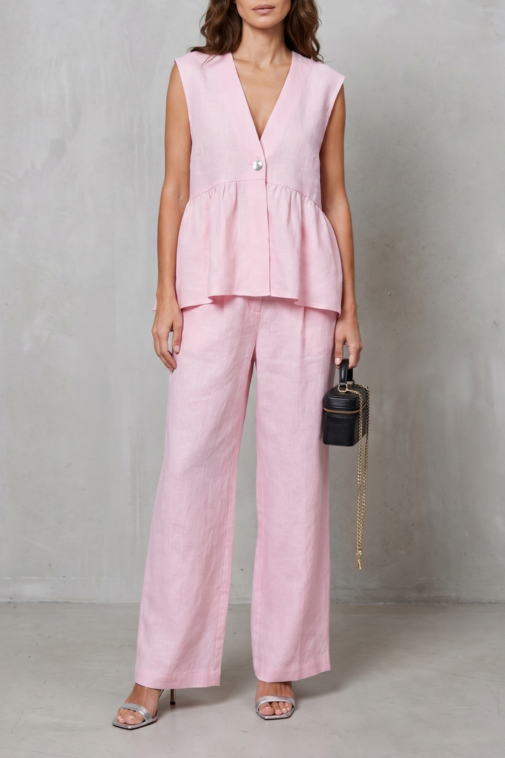 Nina v neck peplum top and wide leg trouser set