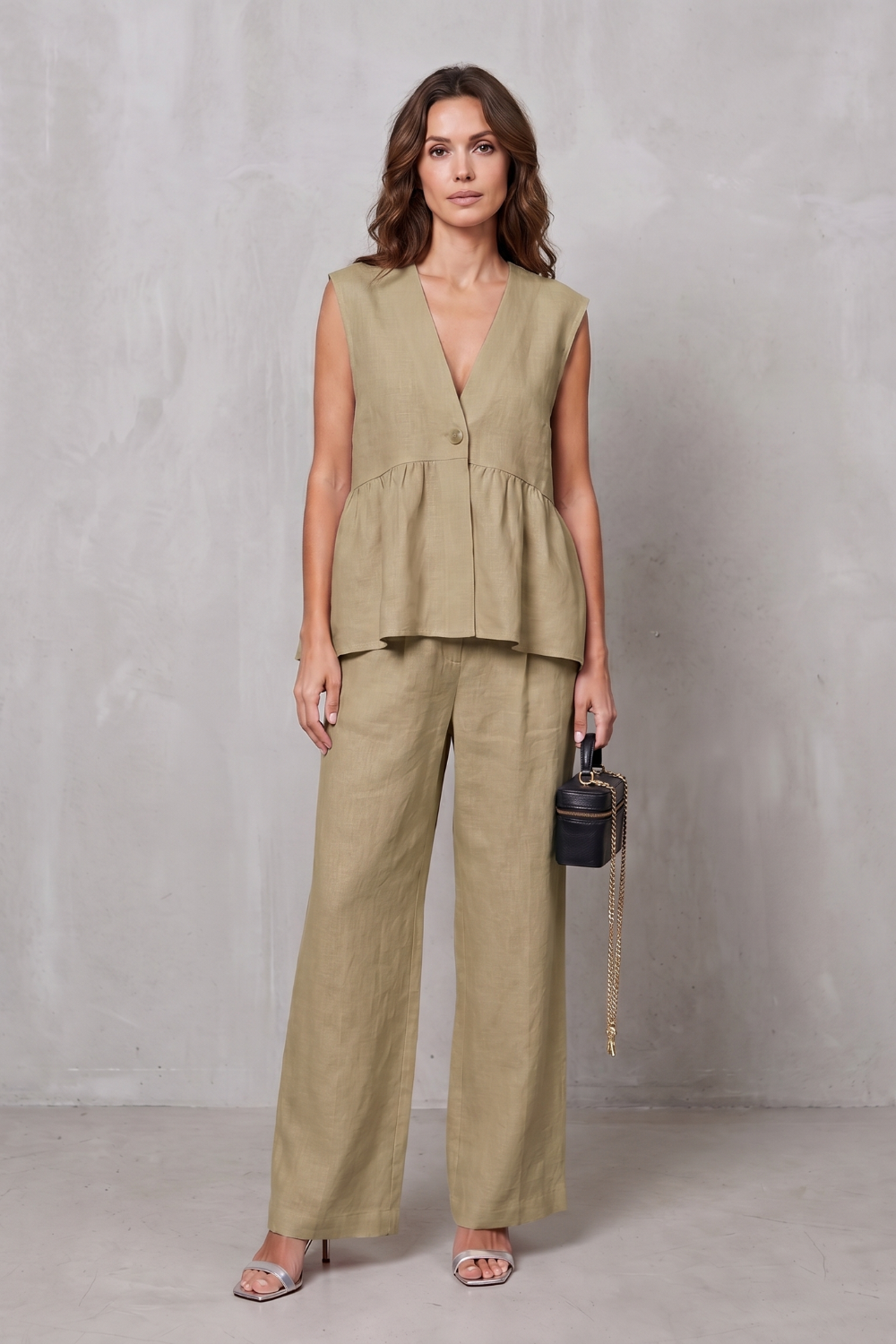Nina v neck peplum top and wide leg trouser set – image 14