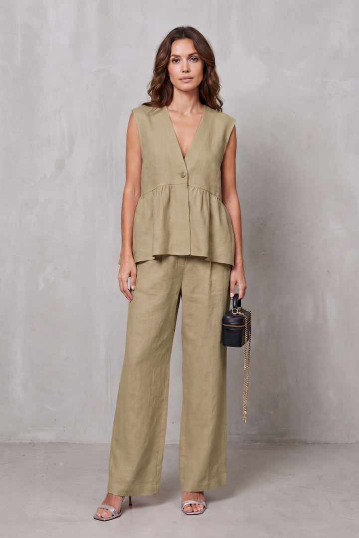 Nina v neck peplum top and wide leg trouser set – image 14