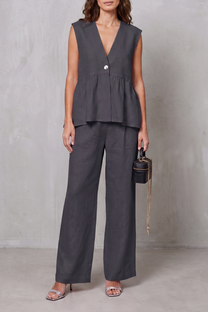 Nina v neck peplum top and wide leg trouser set – image 5