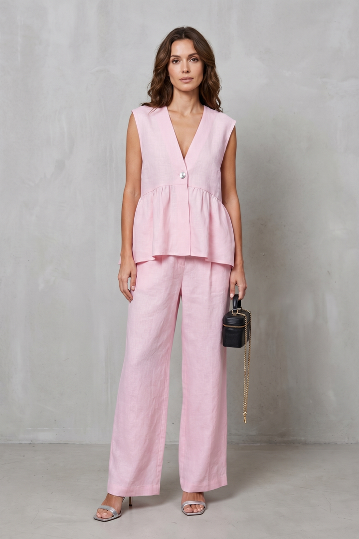 Nina v neck peplum top and wide leg trouser set – image 2