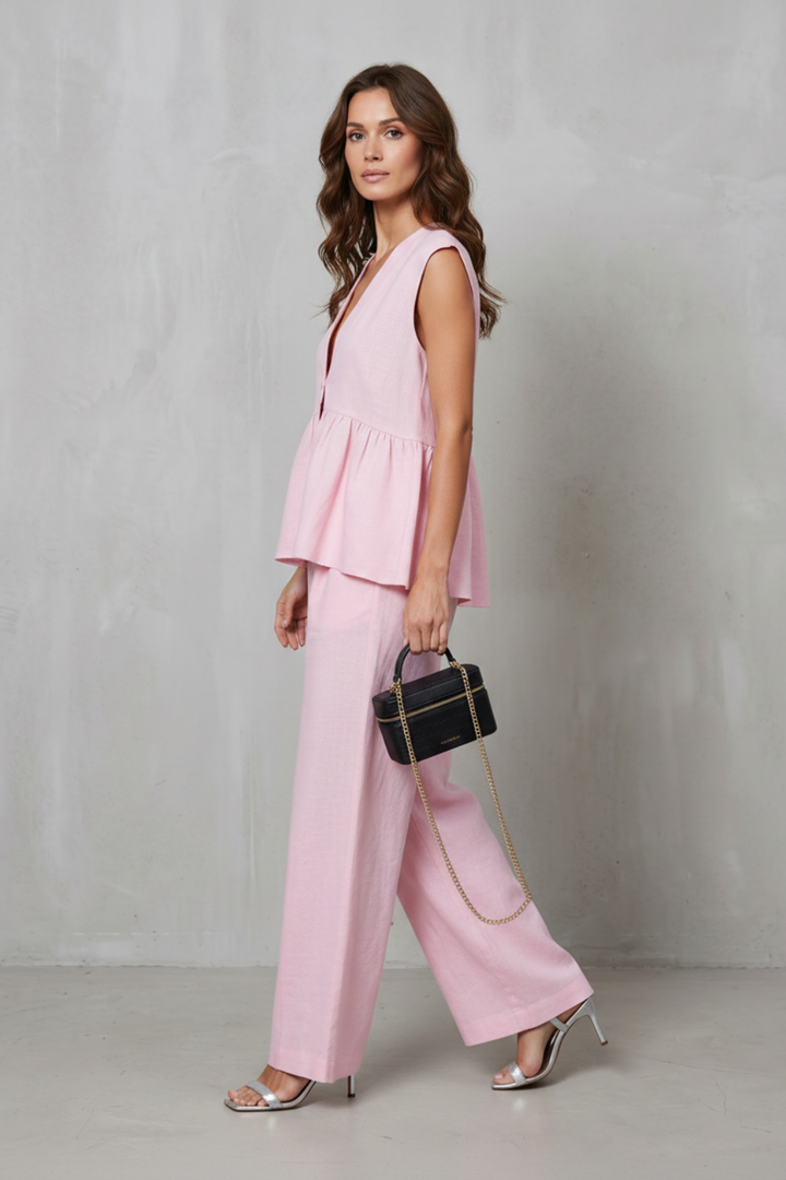 Nina v neck peplum top and wide leg trouser set – image 3