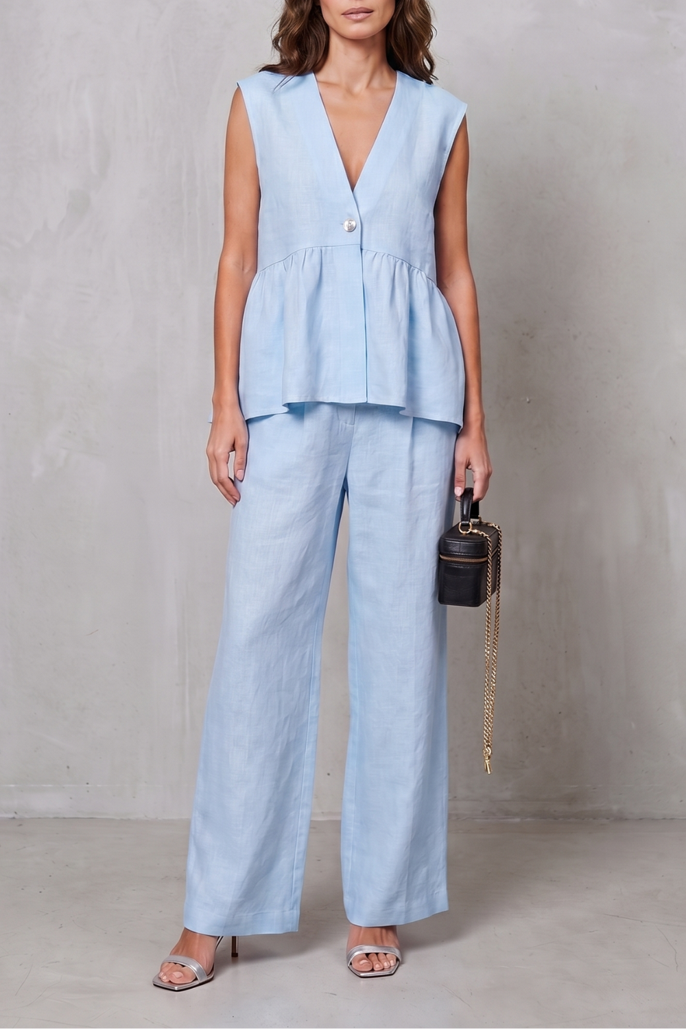 Nina v neck peplum top and wide leg trouser set – image 15