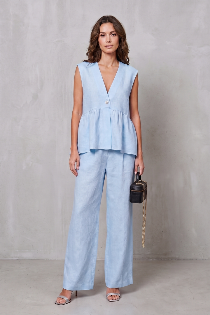 Nina v neck peplum top and wide leg trouser set – image 16