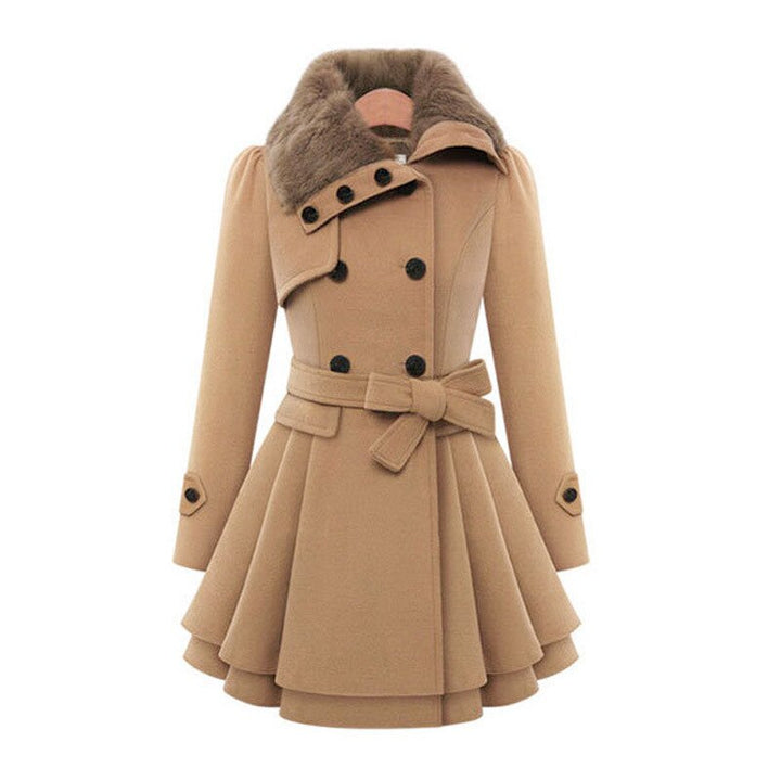 Sissel belted peplum wool coat with faux fur collar