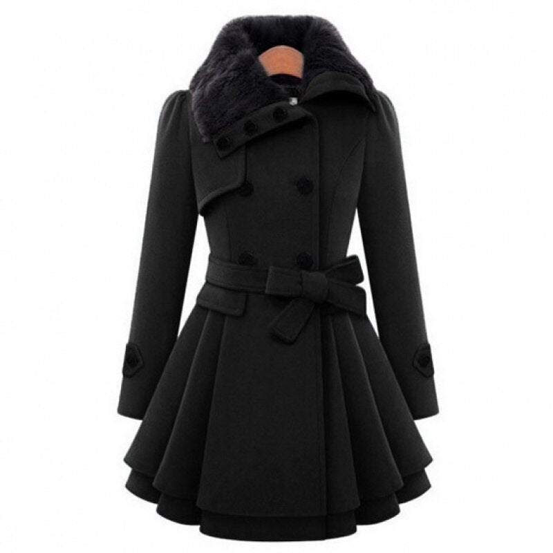 Sissel belted peplum wool coat with faux fur collar – image 5