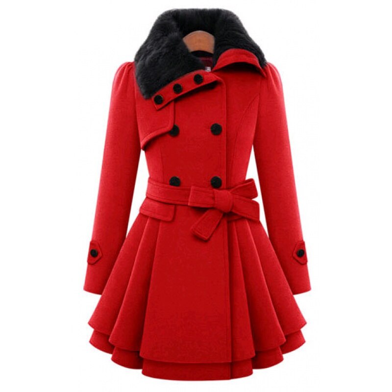 Sissel belted peplum wool coat with faux fur collar – image 3