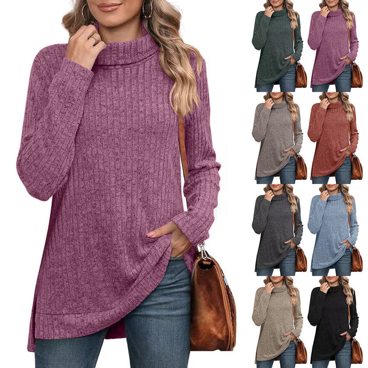 Philomena ribbed roll neck knit tunic with side slits
