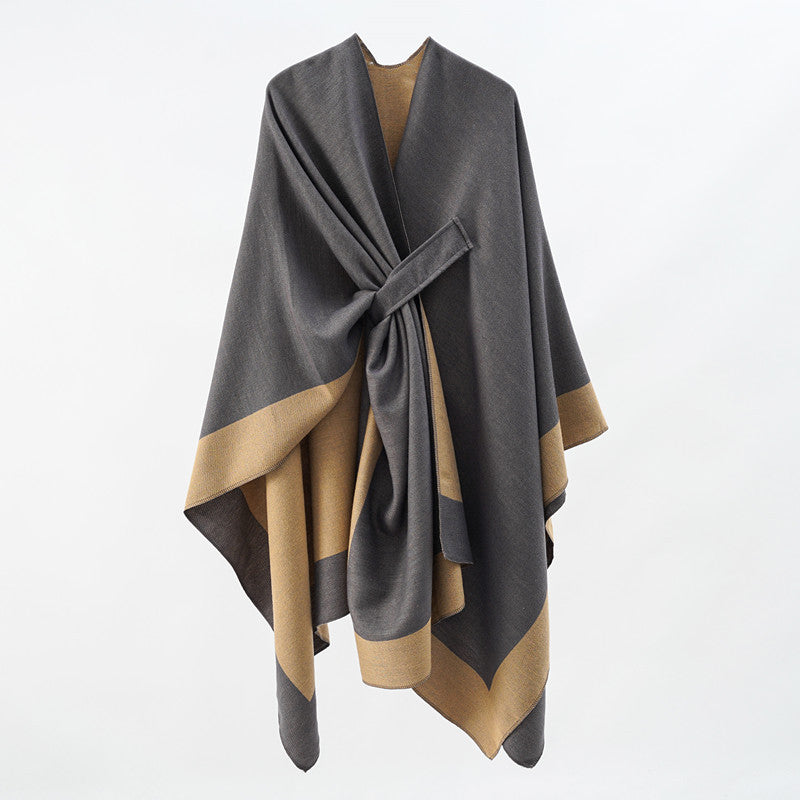 Rosella belted knit poncho with contrast trim – image 23