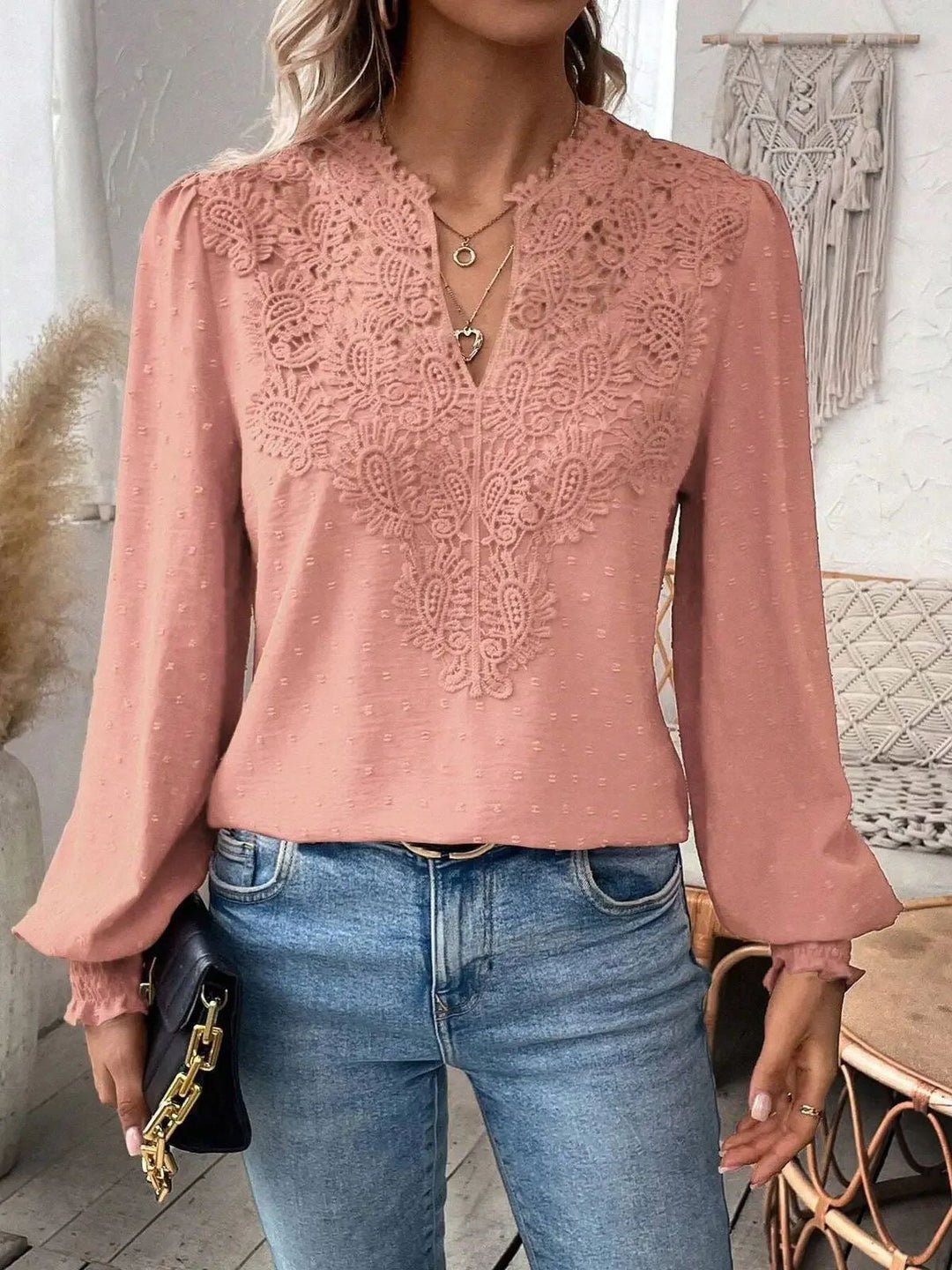 Leticia lace trim V neck textured blouse – image 10