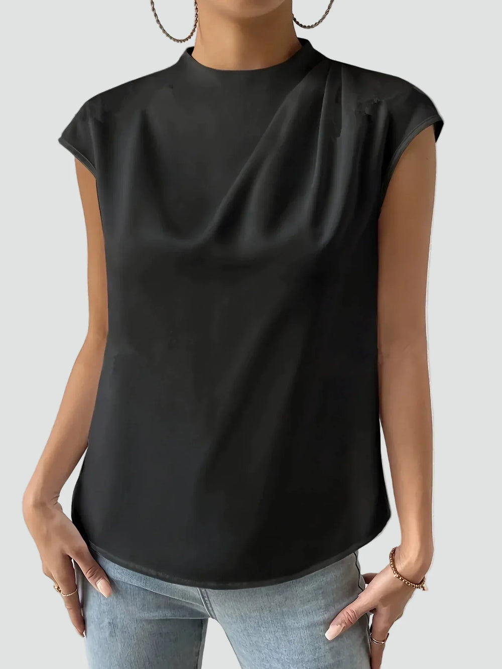 Louisa sleeveless satin blouse in black