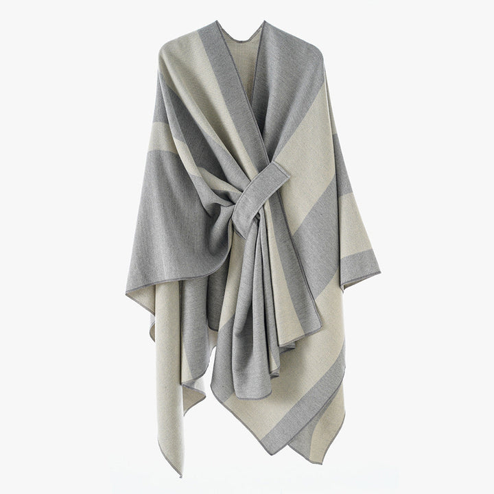 Rosella belted knit poncho with contrast trim – image 27