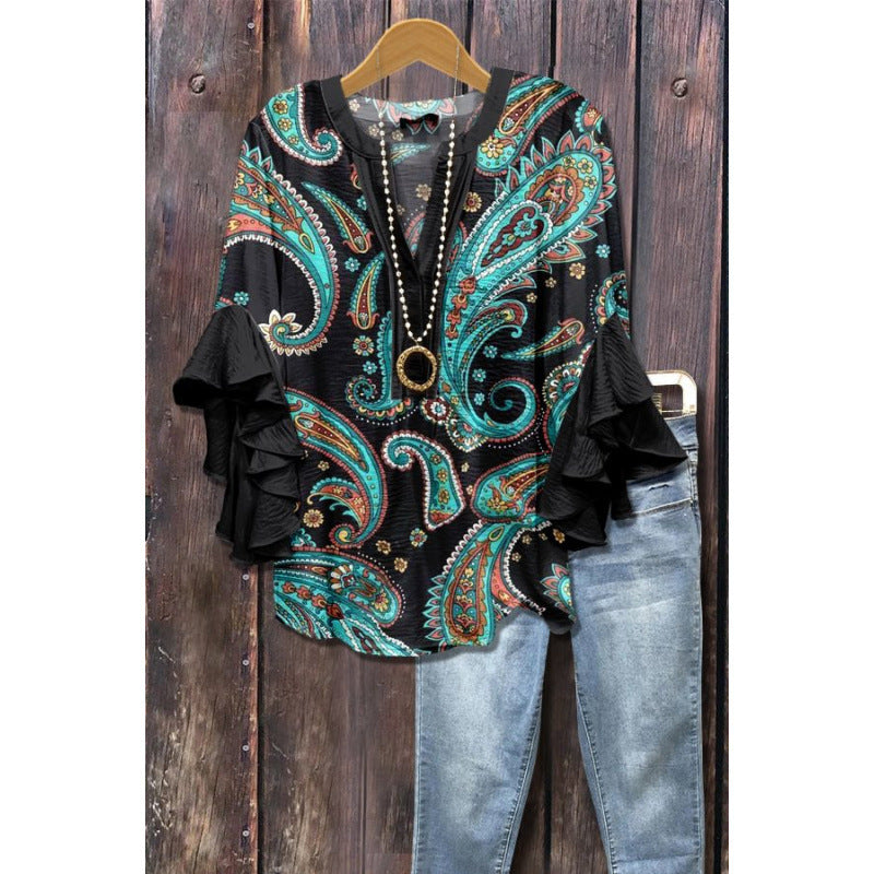 Agatha ruffle blouse with long sleeves