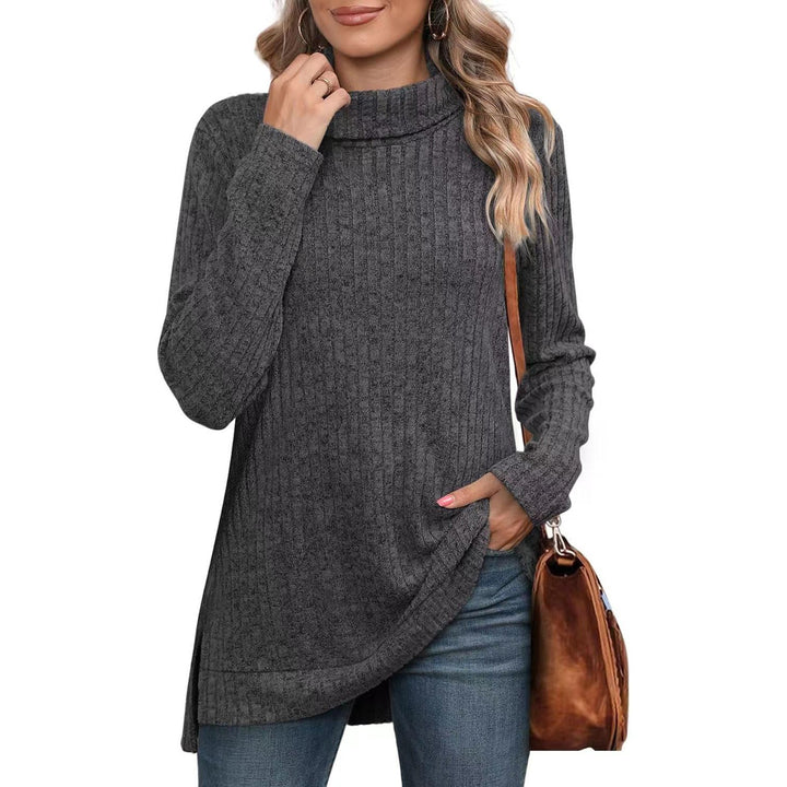 Philomena ribbed roll neck knit tunic with side slits – image 7
