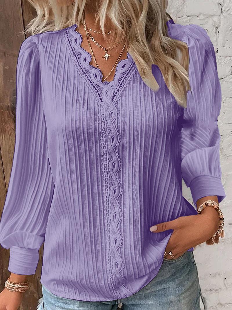 Nova pleated lace trim blouse with puff sleeves – image 6