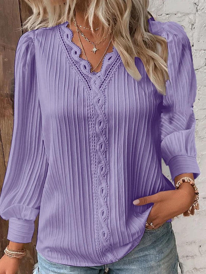 Nova pleated lace trim blouse with puff sleeves – image 6