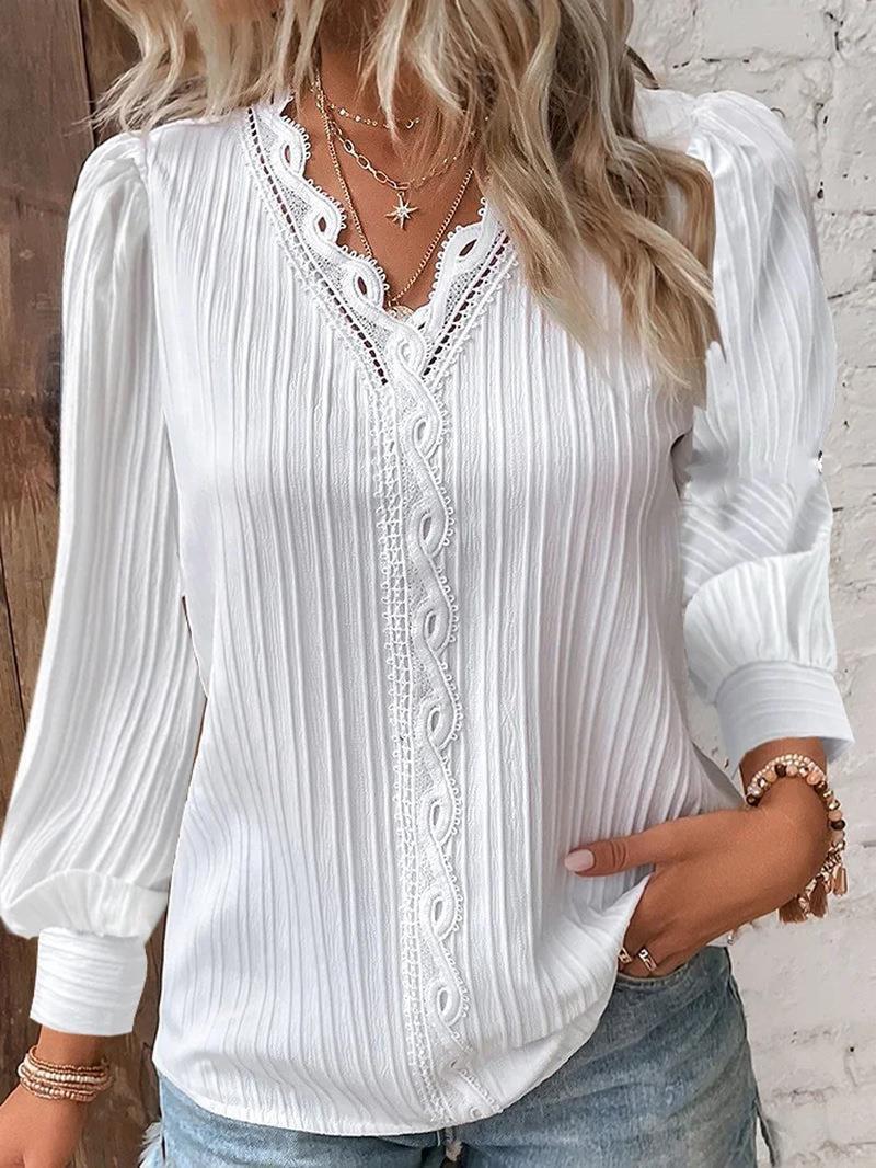 Nova pleated lace trim blouse with puff sleeves – image 12