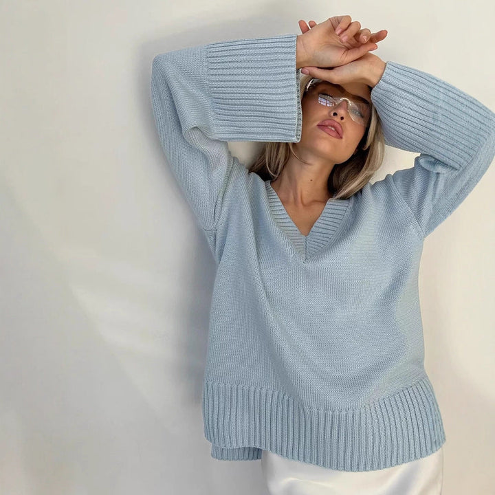 Aurora oversized fine knit V neck jumper
