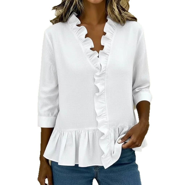 Ludovica ruffle neck blouse with three quarter sleeves – image 5