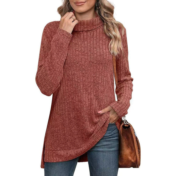 Philomena ribbed roll neck knit tunic with side slits – image 5