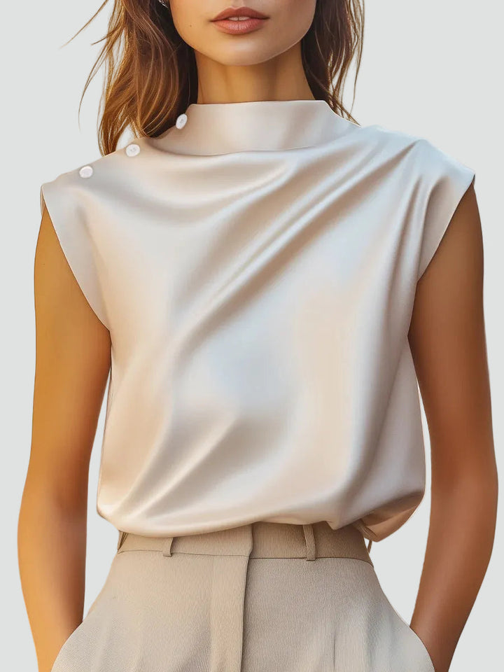 Philippa champagne satin blouse, side view