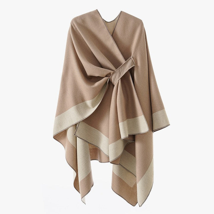 Rosella belted knit poncho with contrast trim – image 3
