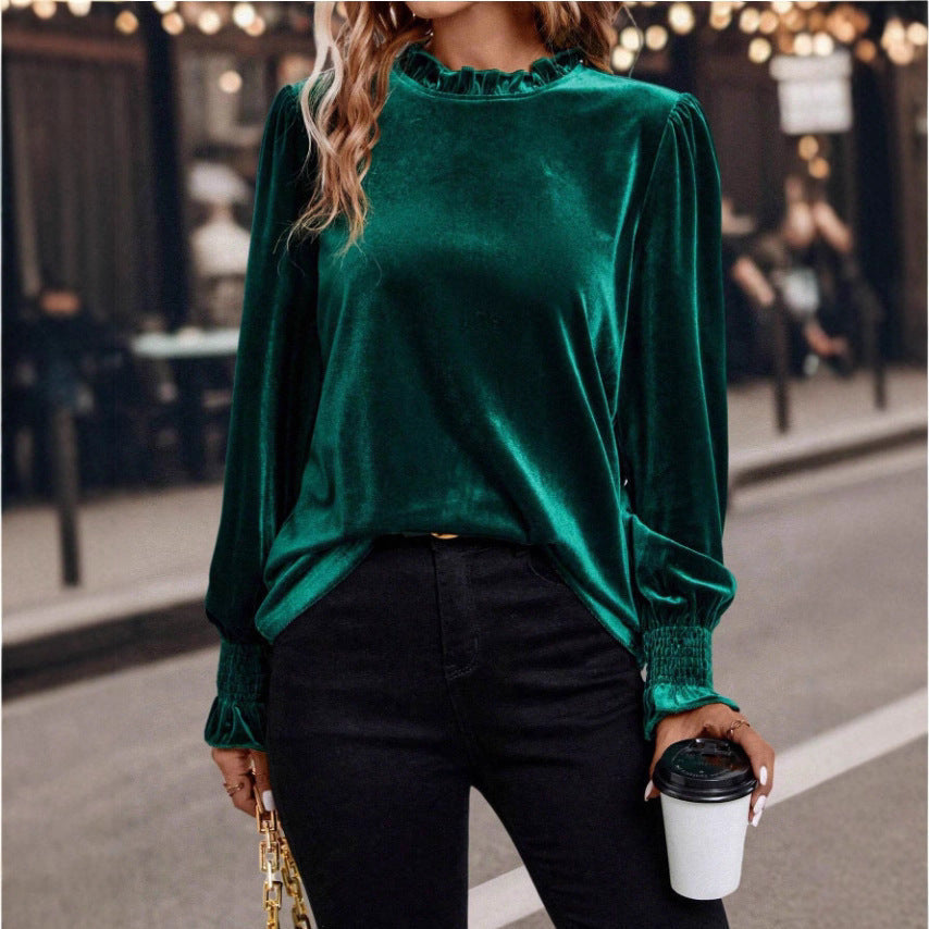 Graziella velvet blouse with ruffle collar – image 2