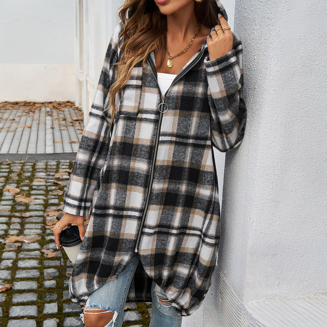 Ines long hooded coat, hood detail