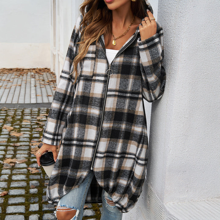 Ines long hooded coat, hood detail