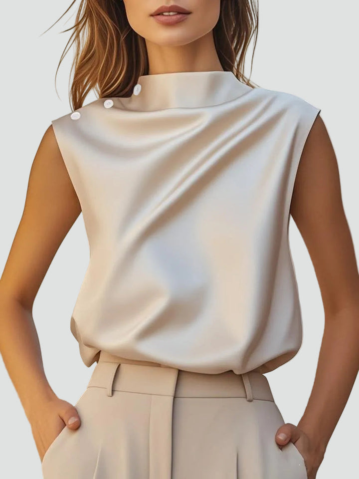 Philippa champagne satin blouse, back view