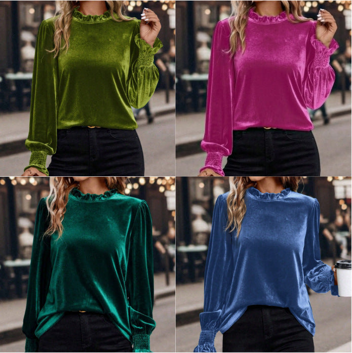 Graziella velvet blouse with ruffle collar
