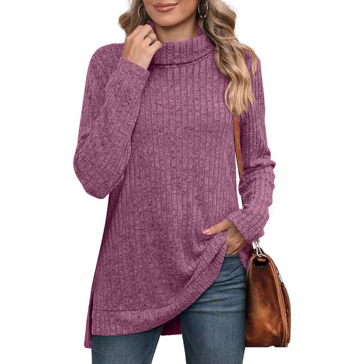 Philomena ribbed roll neck knit tunic with side slits – image 6