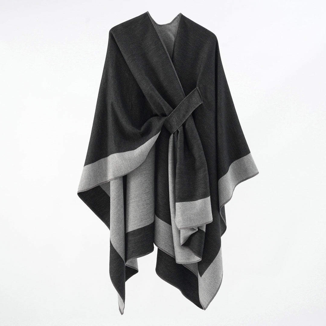 Rosella belted knit poncho with contrast trim – image 21