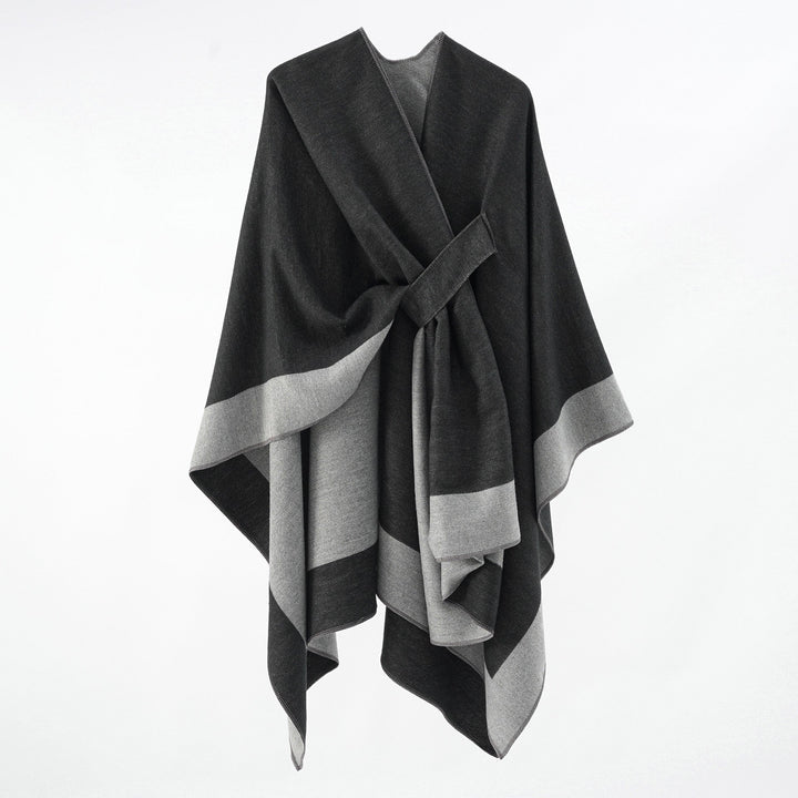 Rosella belted knit poncho with contrast trim – image 21