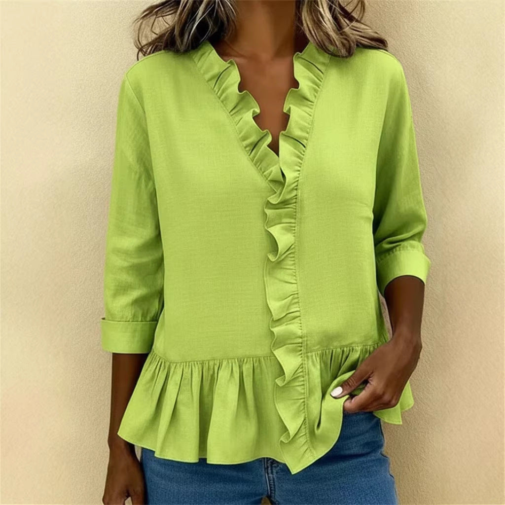 Ludovica ruffle neck blouse with three quarter sleeves – image 4