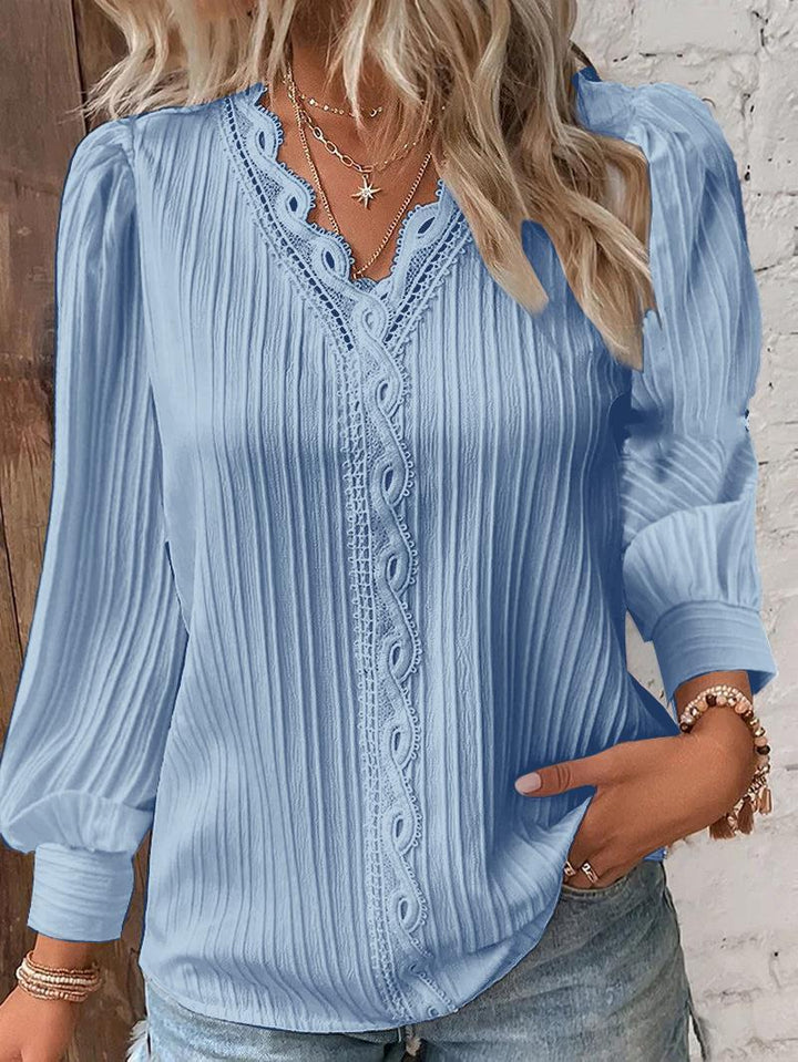 Nova pleated lace trim blouse with puff sleeves – image 8