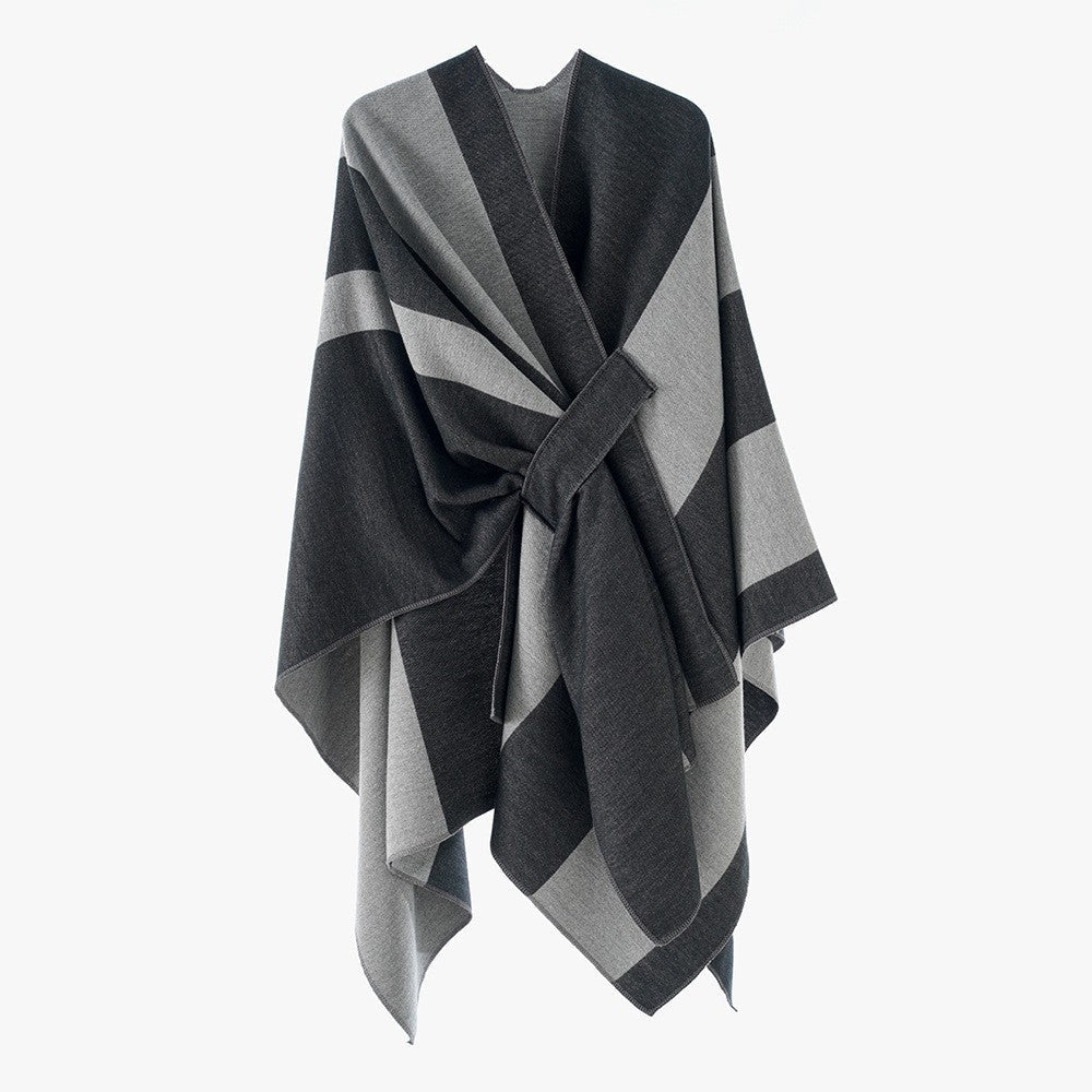 Rosella belted knit poncho with contrast trim – image 18