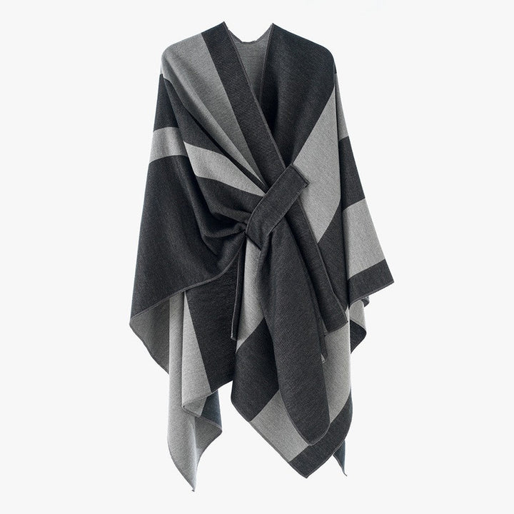 Rosella belted knit poncho with contrast trim – image 18