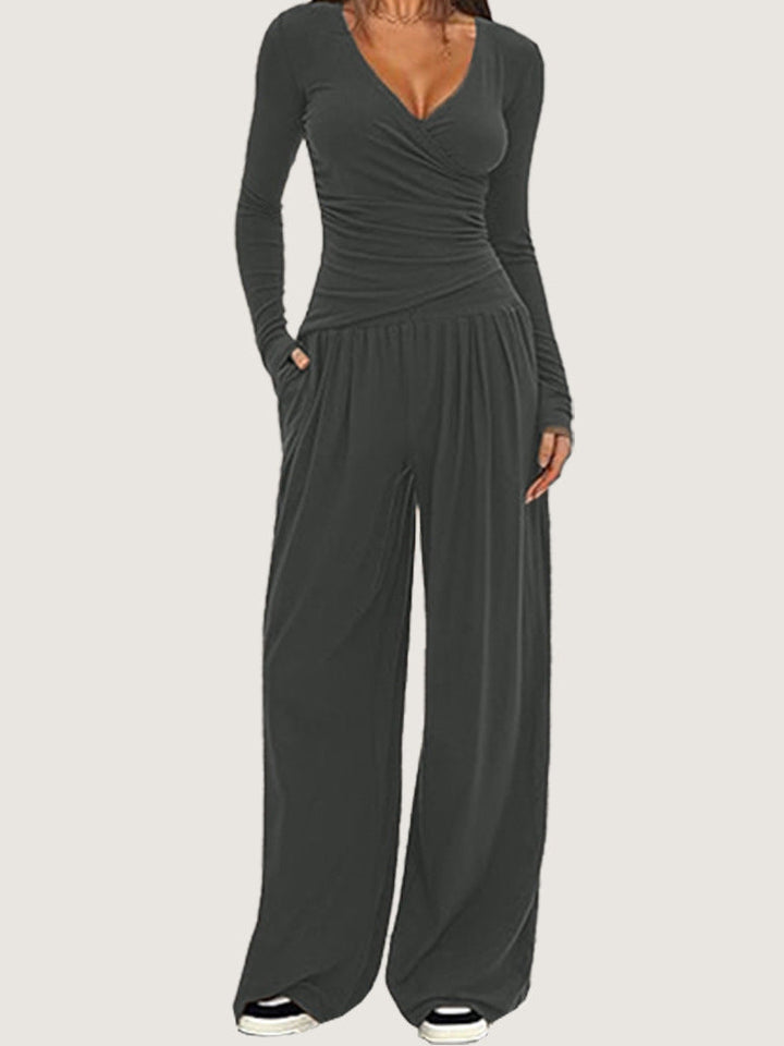 Josiane asymmetric wrap top and wide leg trouser set – image 5