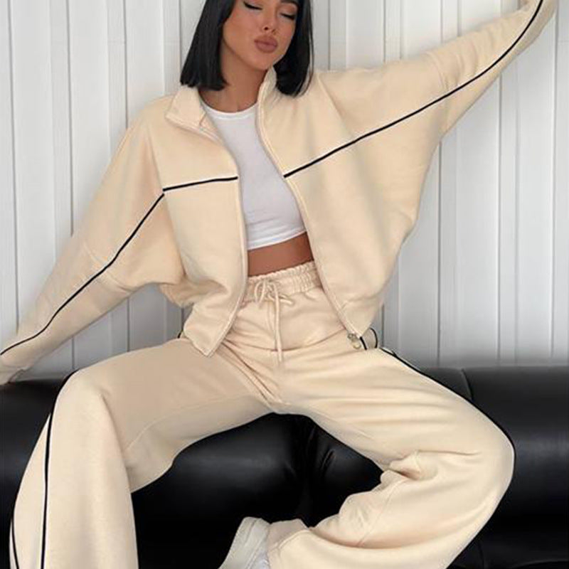 Hyacinth oversized zip up tracksuit set with contrast piping