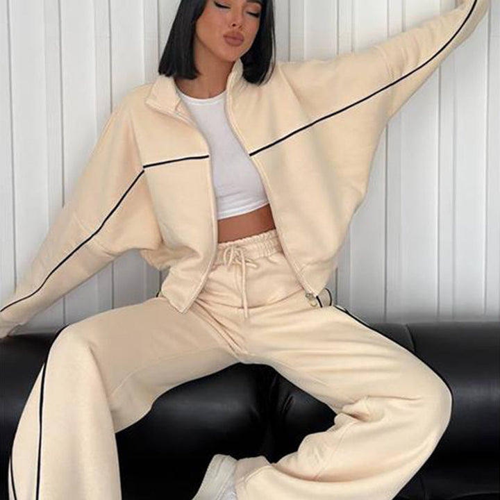 Hyacinth oversized zip up tracksuit set with contrast piping